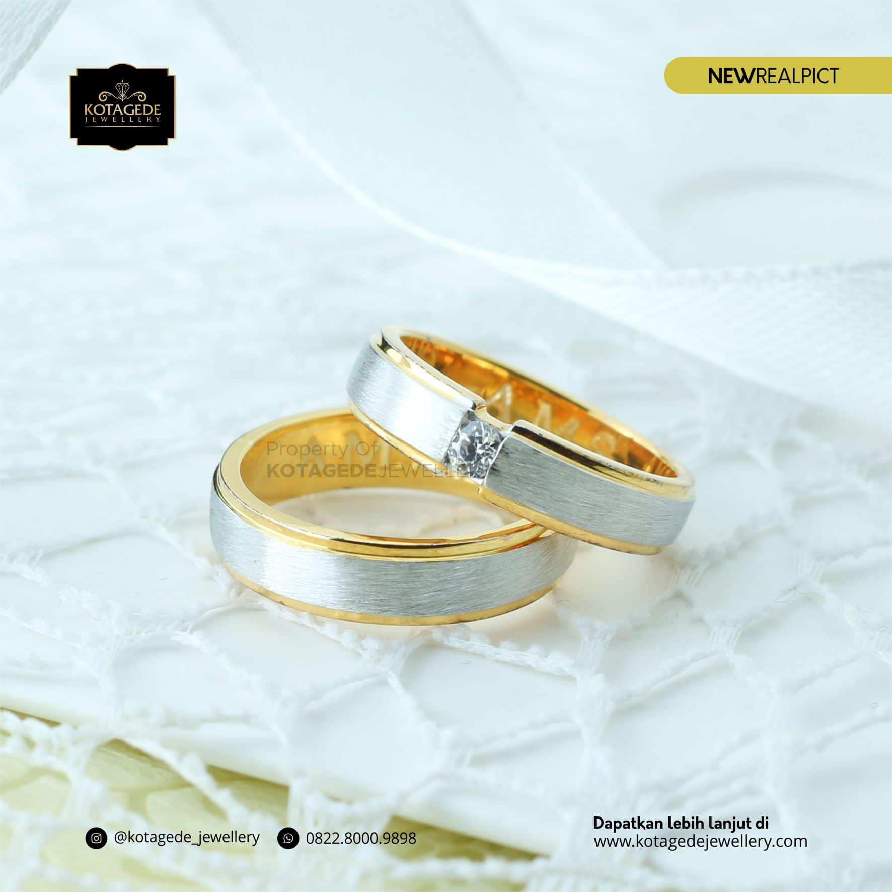 Cincin Kawin Tunangan Emas Kuning Rhodium Doff YG0212YG
